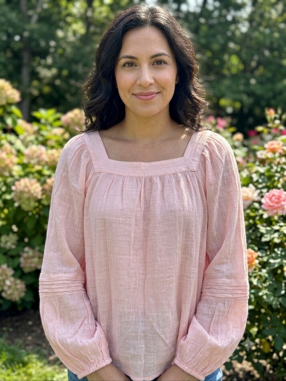 LC Lauren Conrad Women's Cottagecore Peasant Romantic Peach Blouse Size Medium